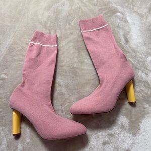 Stylish Pink Women's Shoes with Yellow Heels